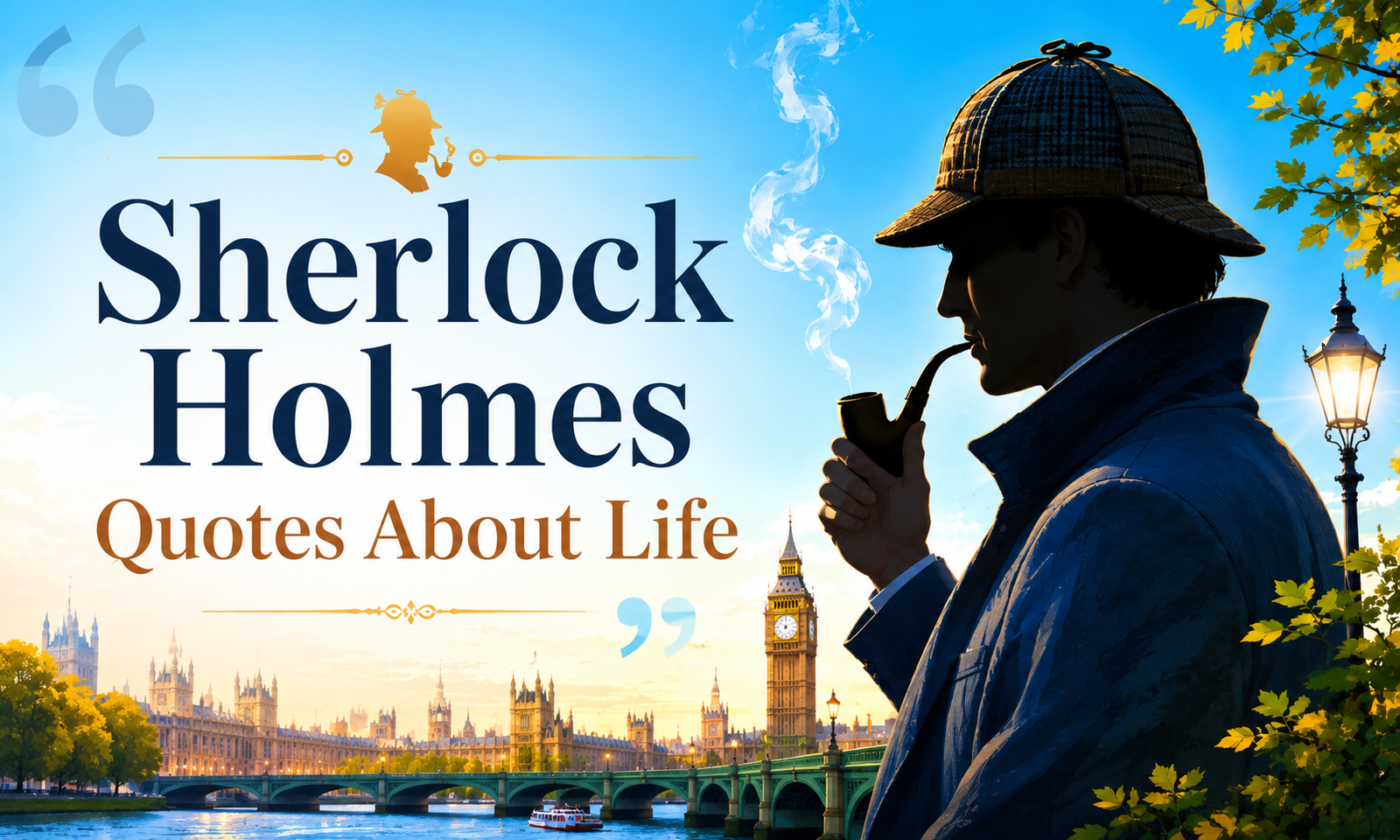 Sherlock Holmes silhouette with Victorian London skyline for Sherlock Holmes Quotes About Life featured image