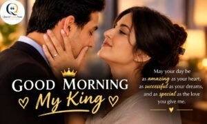 Romantic couple with “Good Morning My King” text and a heartfelt love quote.