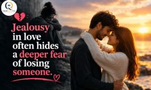 Jealousy in love quote about the fear of losing someone, with a romantic couple at sunset