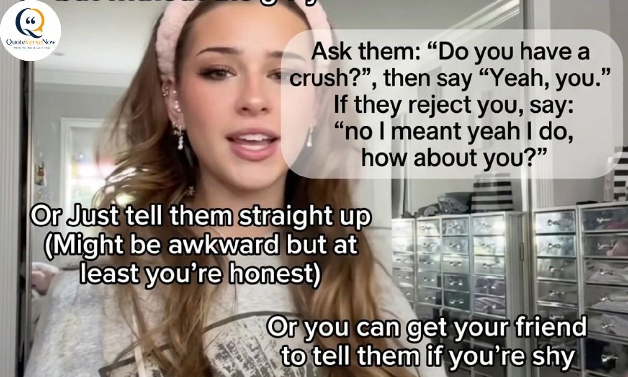 "An image with text tips on 'How to tell them you like them' overlaid on a young woman speaking."