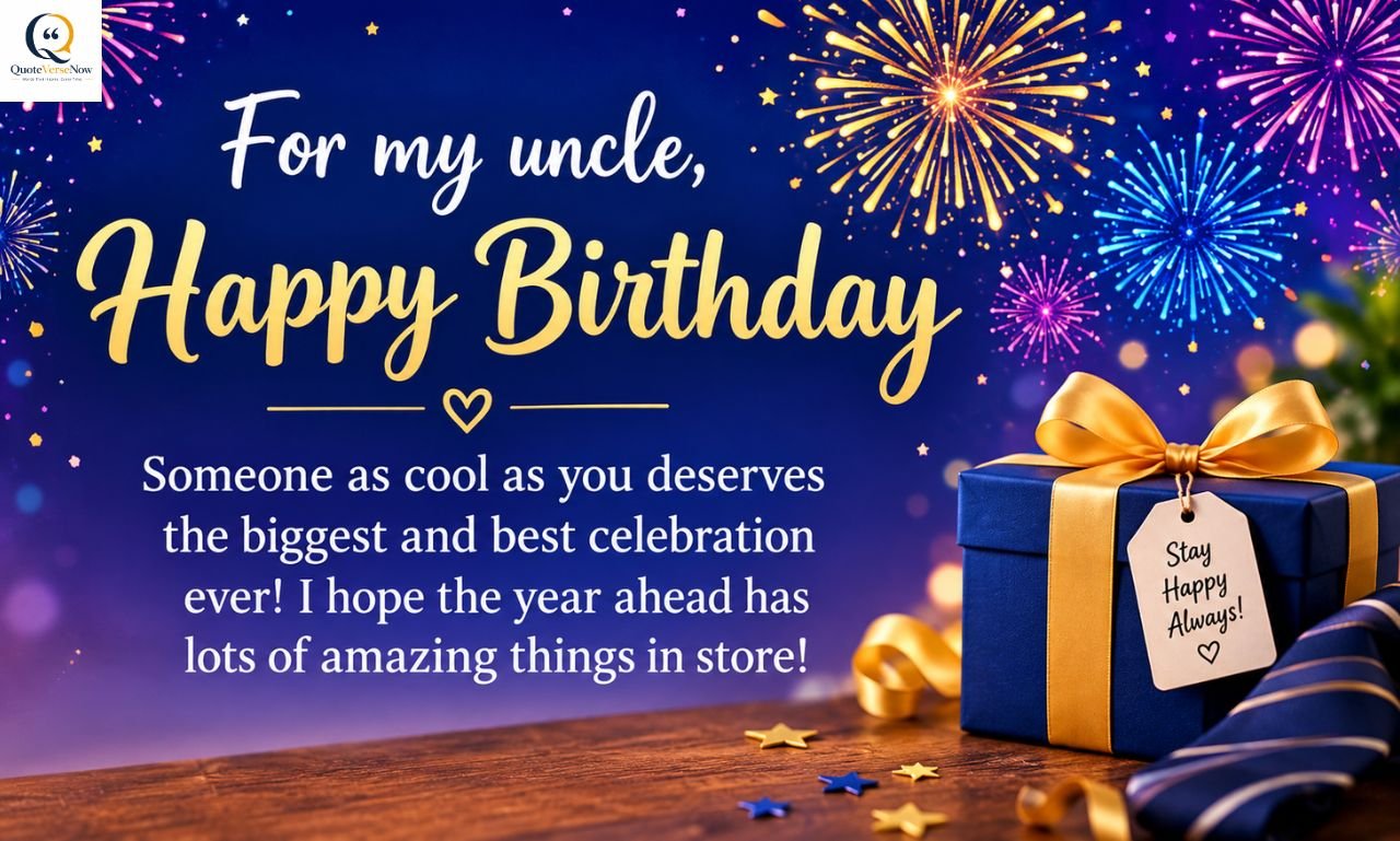 Heart touching happy birthday wishes for uncle with colorful fireworks and a birthday gift