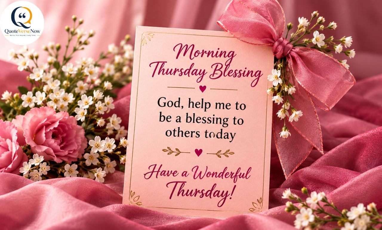 Thursday blessings images with a pink floral morning blessing and faith-filled prayer message
